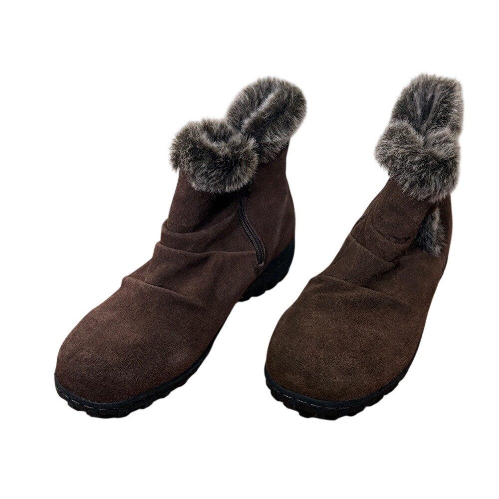 Khombu Lindsey Women Brown Suede Leather Faux Fur Ankle Boots Size 8 1077489